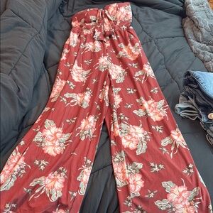 No Boundaries Red and Pink Floral Jumpsuit